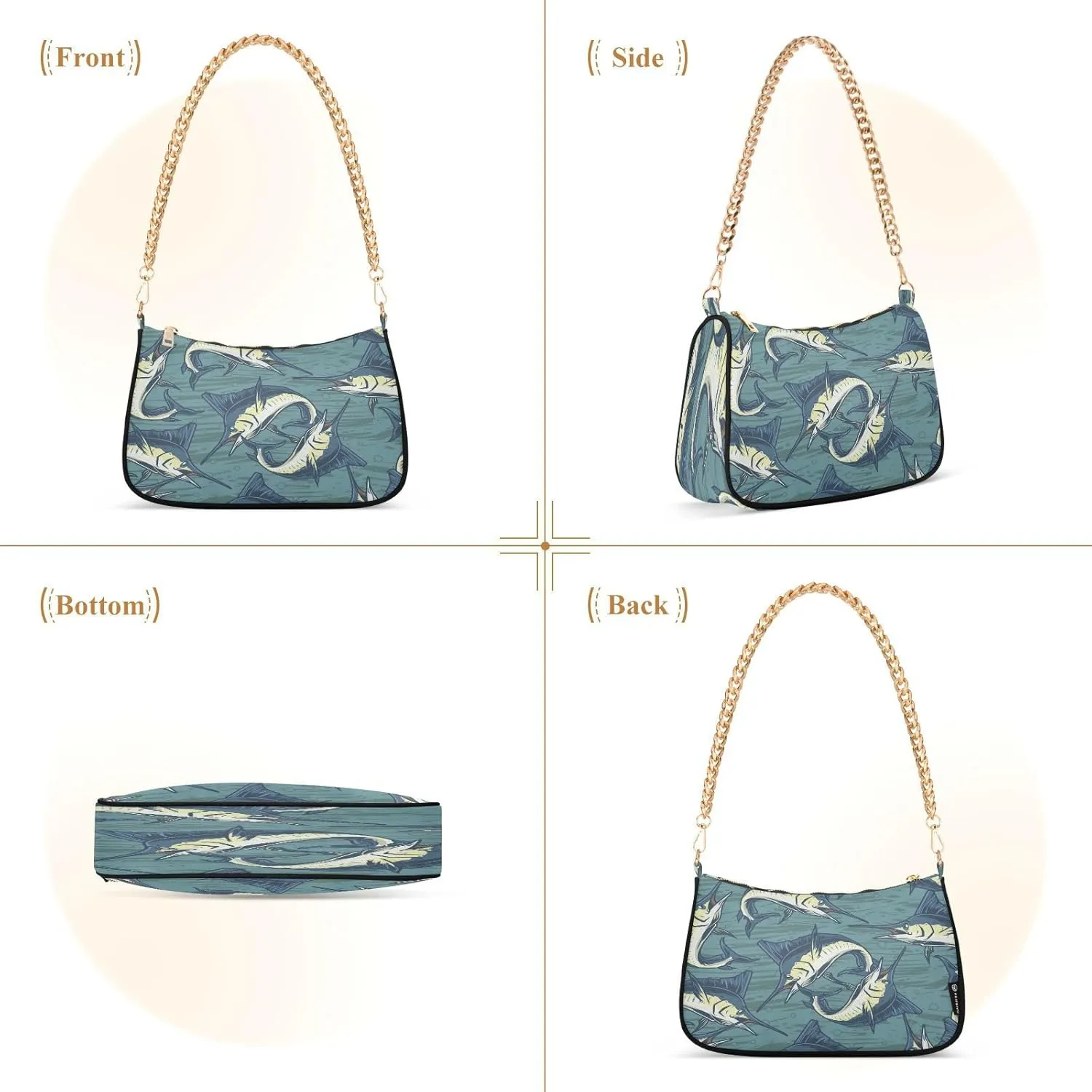 Womens Shoulder Bag for Women Girls Hobo Tote Handbag Gold Chain Crossbody Bag with Zipper Clutch Purse Handbags