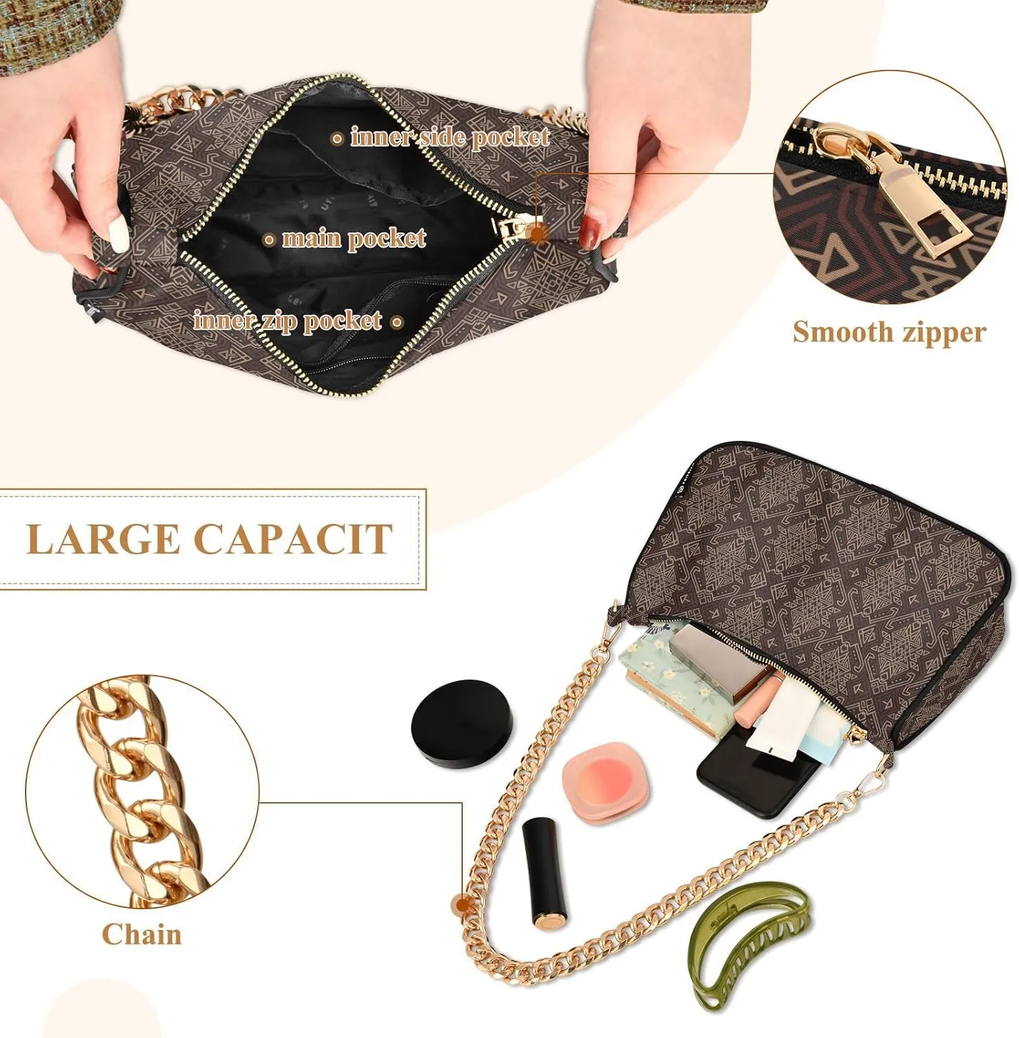 Women's Shoulder Handbags Chain Shoulder Brace for Women Bag Adultness Print Ladies Vacation Handbags Tote Purse,Multi1