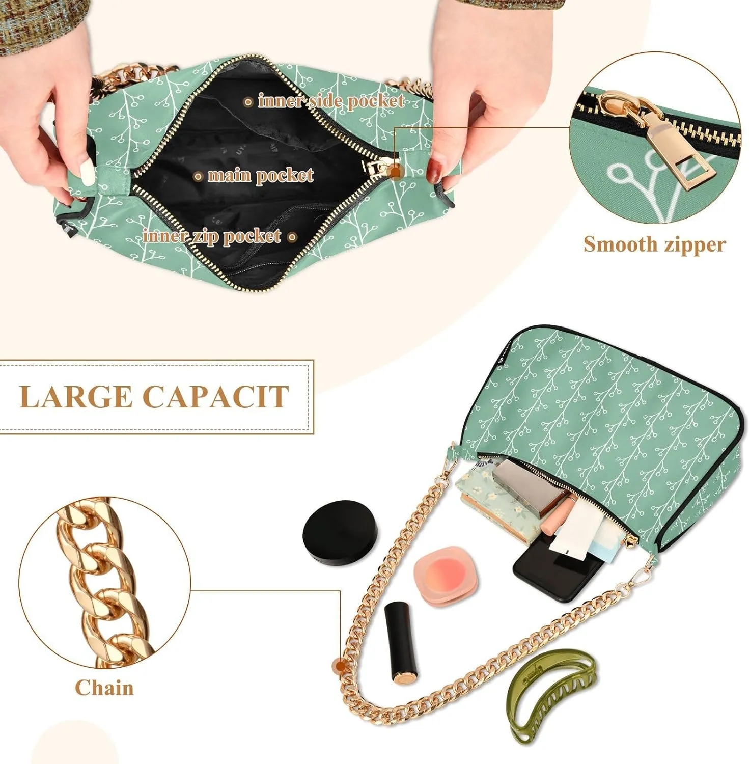 Women's Shoulder Handbags Chain Shoulder Brace for Women Bag Botanical Print Ladies Vacation Handbags Tote Purse,Multi1