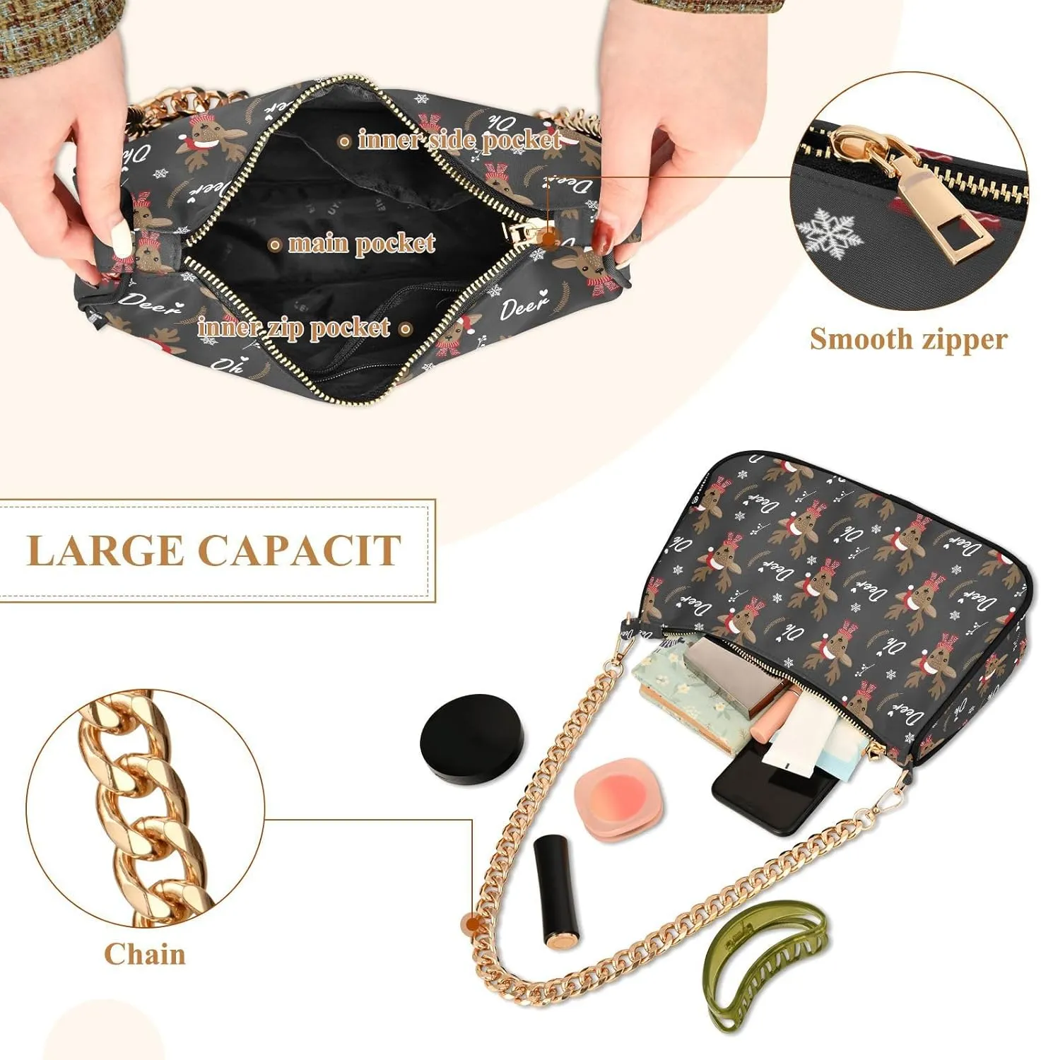 Women's Shoulder Handbags Chain Shoulder Brace for Women Bag Cute Print Ladies Vacation Handbags Tote Purse,Multi1