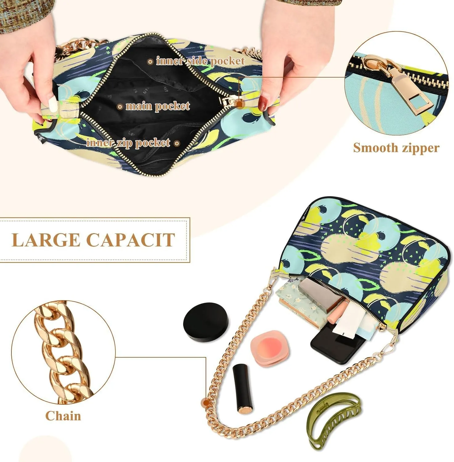Women's Shoulder Handbags Chain Shoulder Brace for Women Bag Doodle Pattern Ladies Vacation Handbags Tote Purse,Multi1