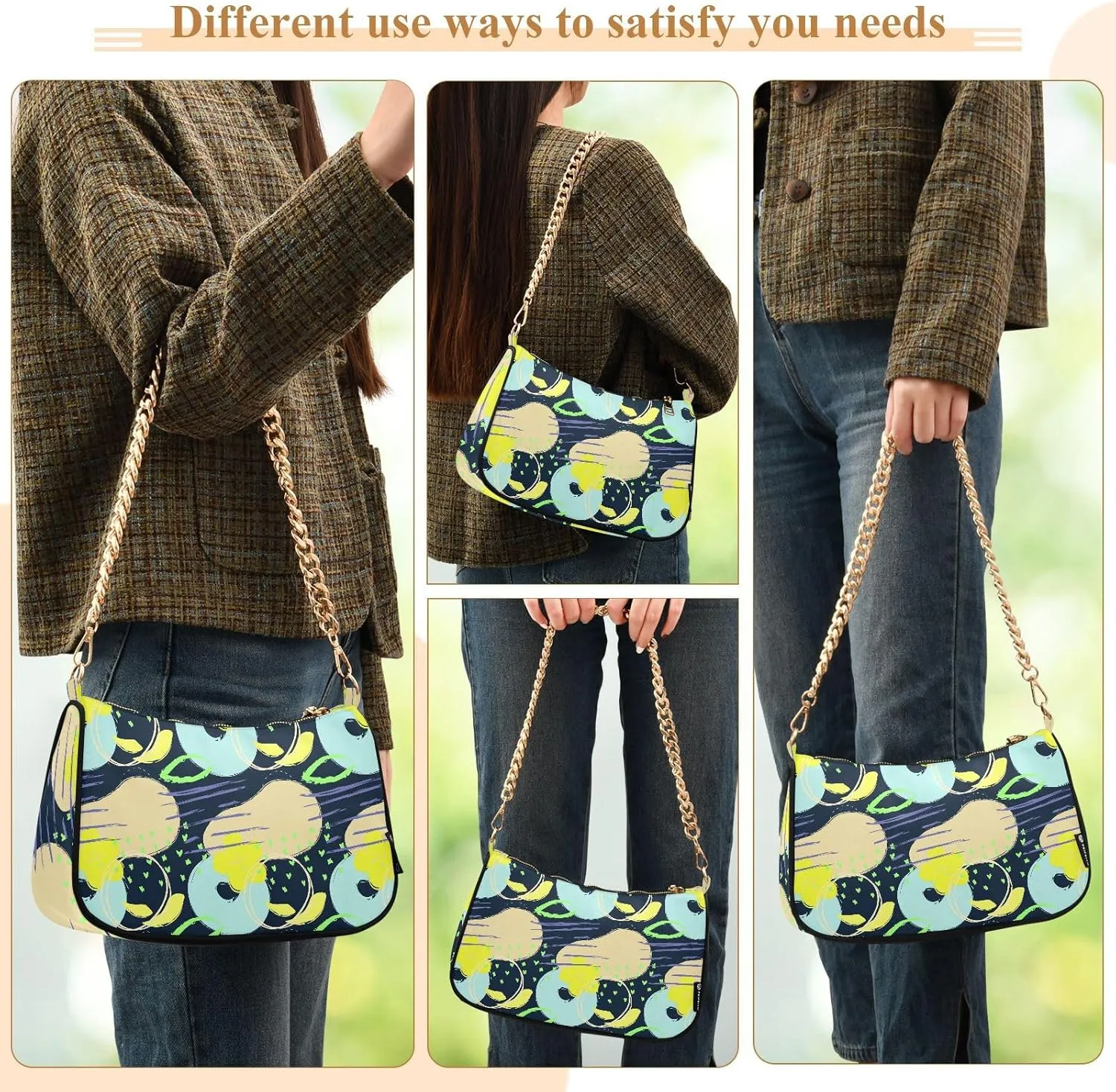 Women's Shoulder Handbags Chain Shoulder Brace for Women Bag Doodle Pattern Ladies Vacation Handbags Tote Purse,Multi1