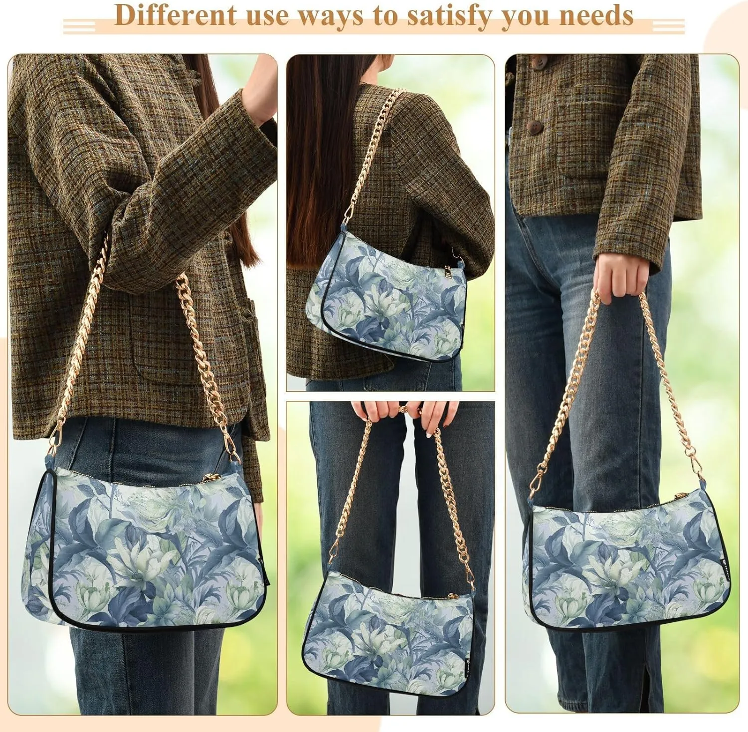 Women's Shoulder Handbags Chain Shoulder Brace for Women Bag Flowers Print Ladies Vacation Handbags Tote Purse,Multi1