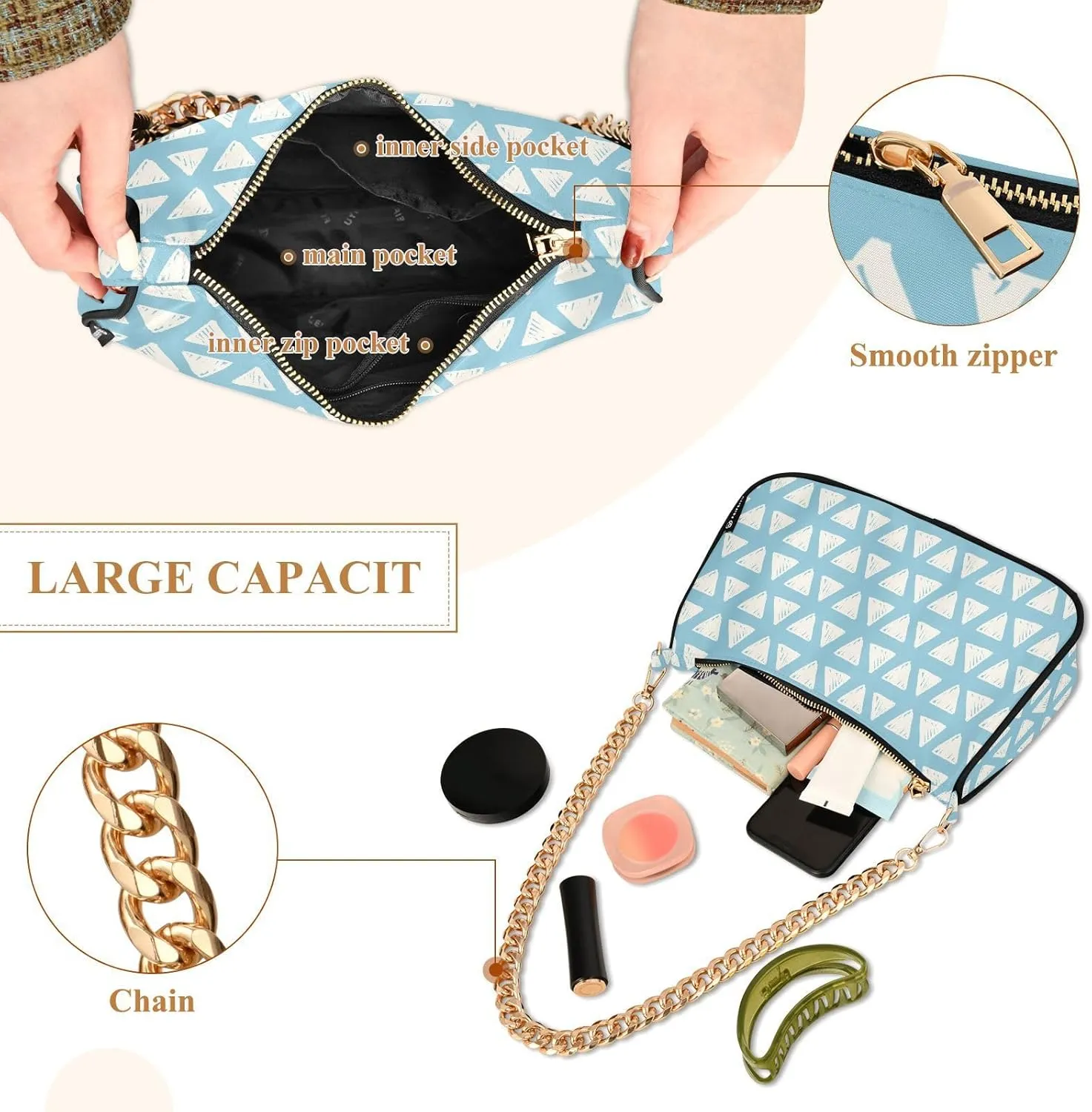 Women's Shoulder Handbags Chain Shoulder Brace for Women Bag Graphic Prints Ladies Vacation Handbags Tote Purse,Multi1