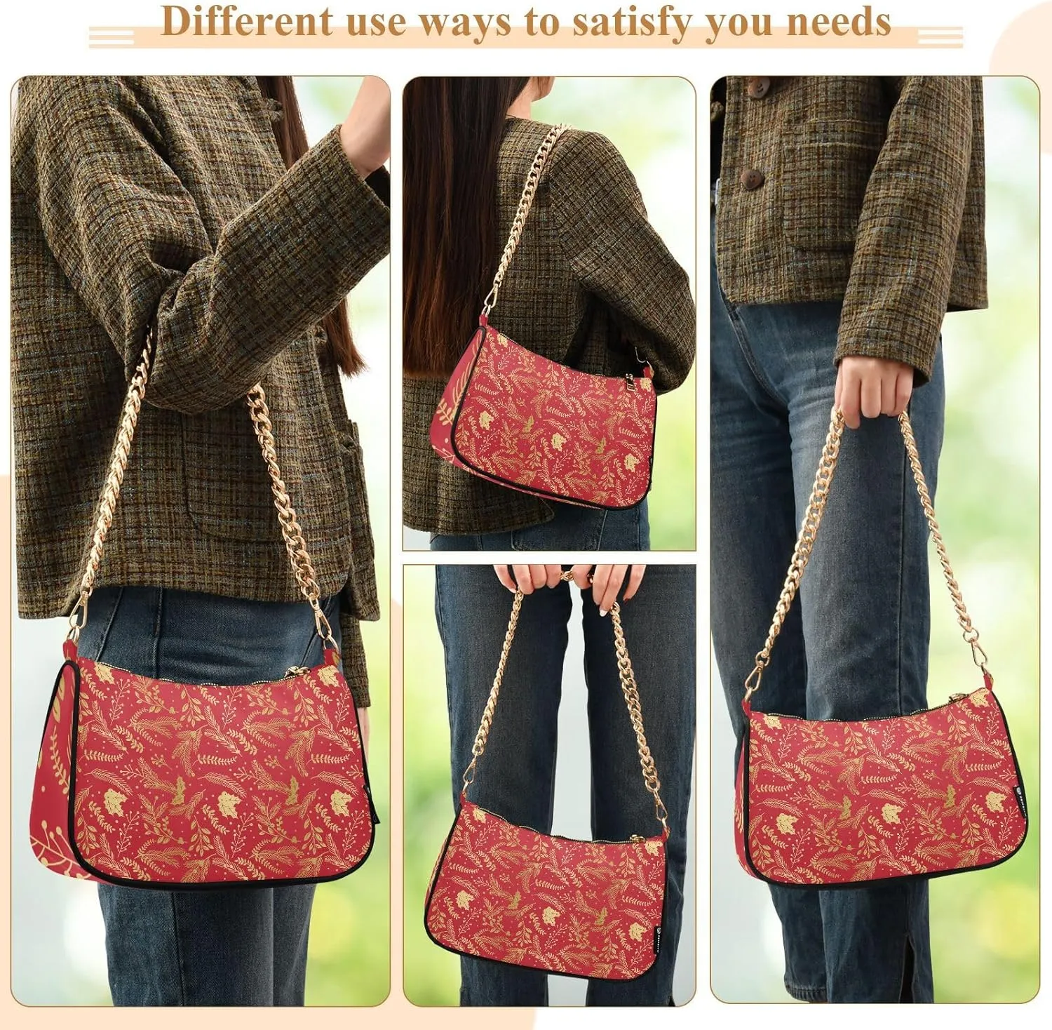 Women's Shoulder Handbags Chain Shoulder Brace for Women Bag Leaves Print Ladies Vacation Handbags Tote Purse,Multi1