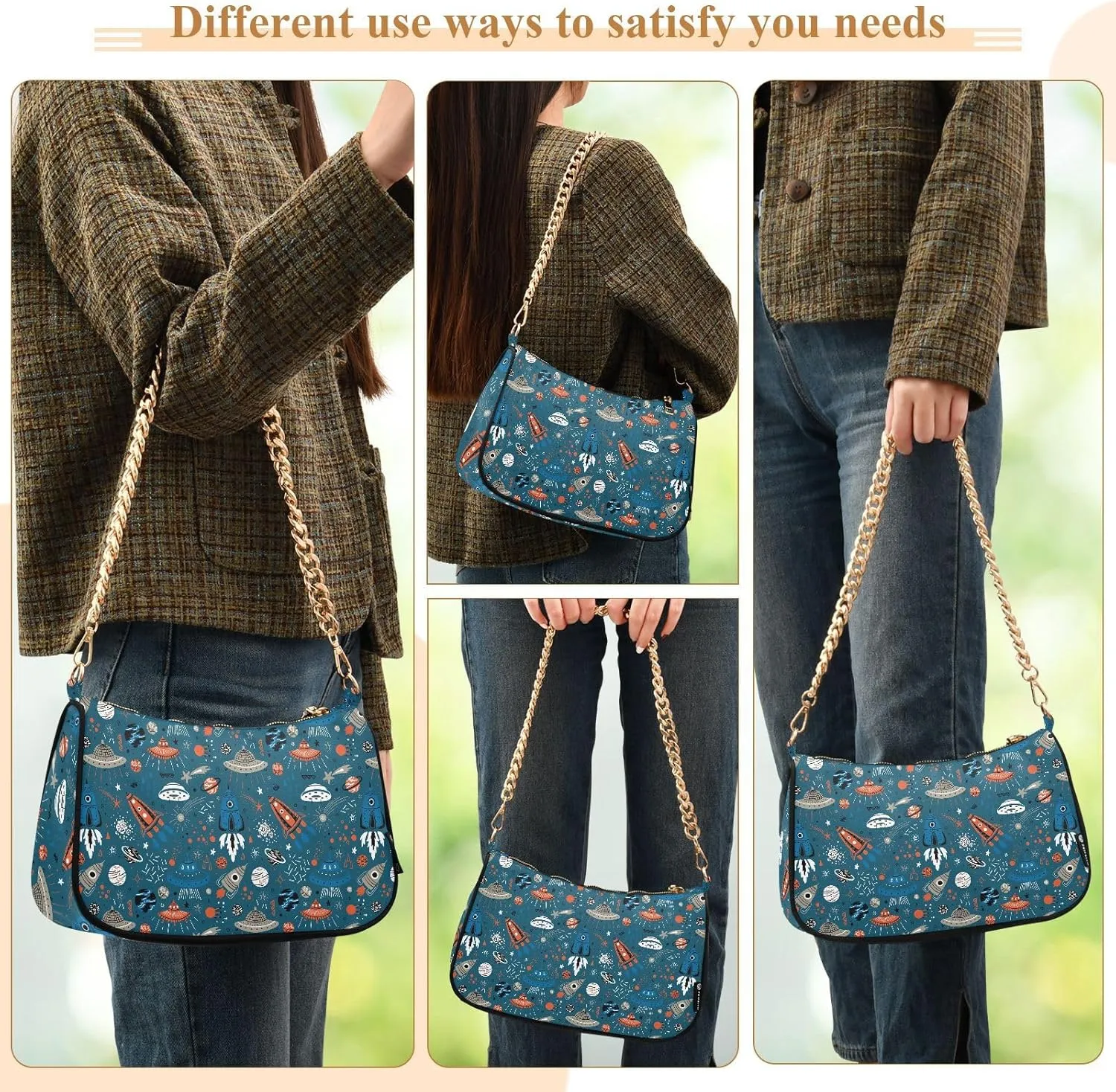 Women's Shoulder Handbags Chain Shoulder Brace for Women Bag Space Print Ladies Vacation Handbags Tote Purse,Multi1