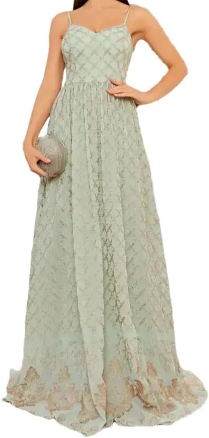 Women's Sleeveless Spaghetti Strap Backless Embroidery Dress Evening Gown Party Prom Dresses