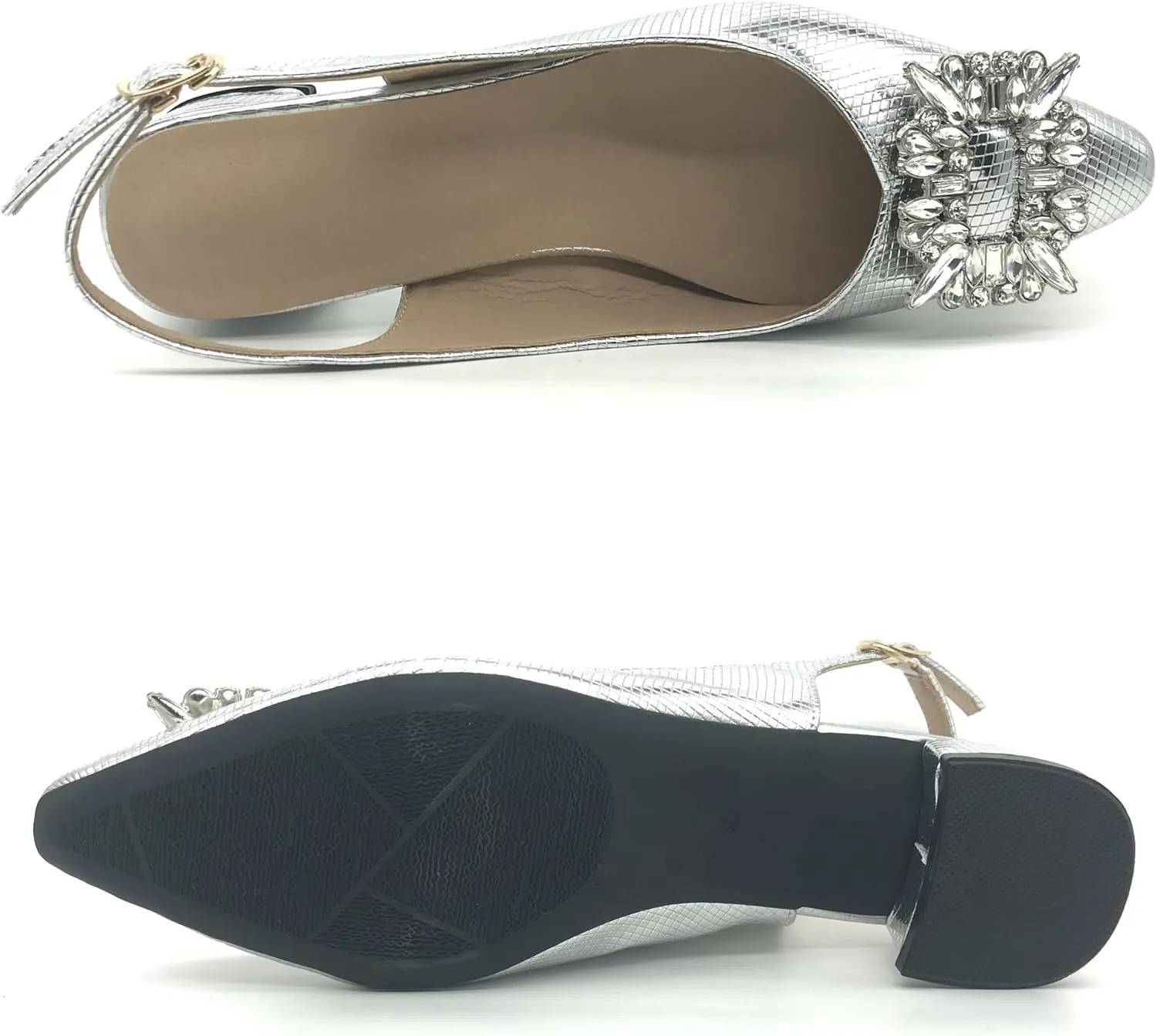 Women's Slingback Low Block Heels Closed Toe Dress Pumps Shoes for Wedding Office Evening Party