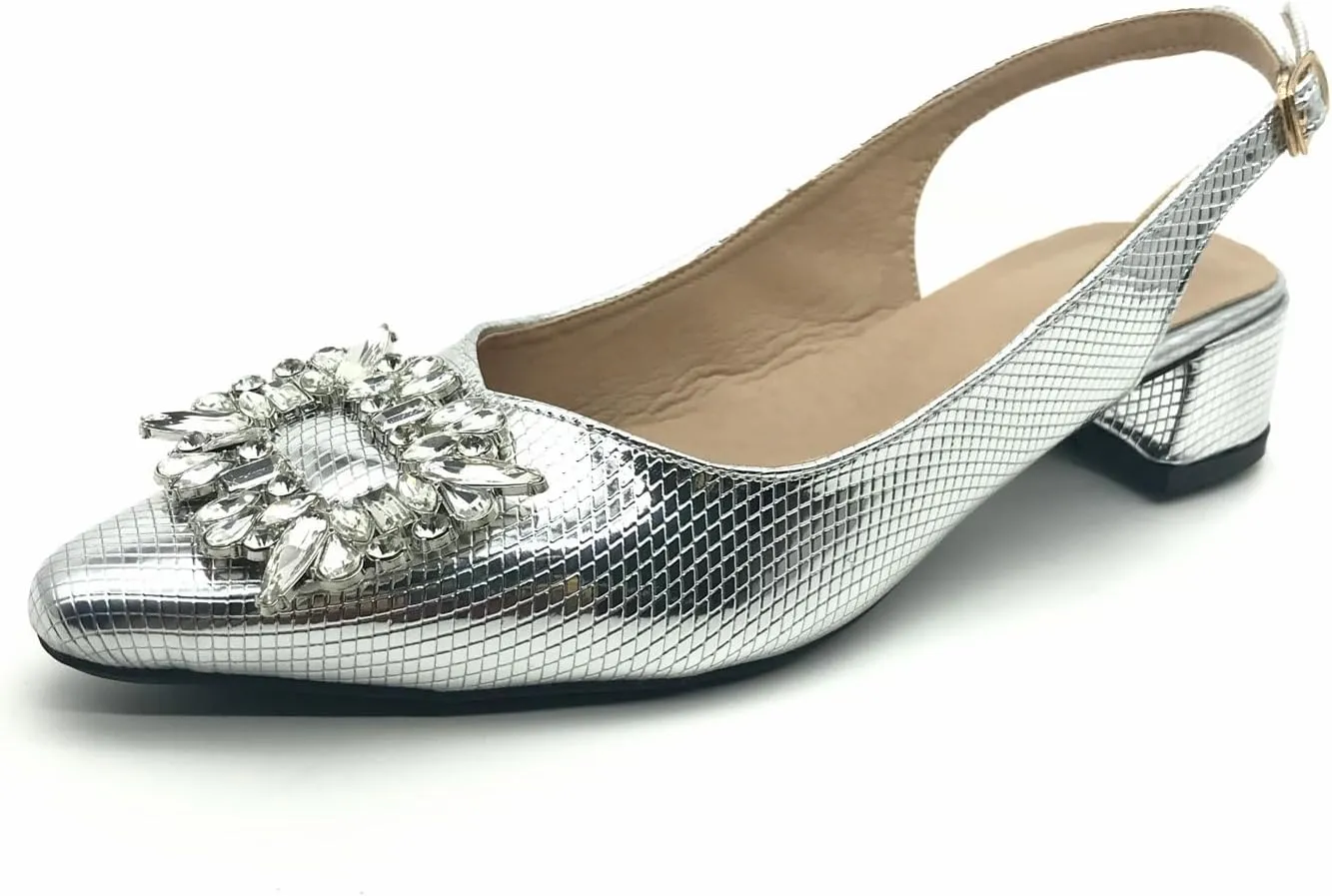 Women's Slingback Low Block Heels Closed Toe Dress Pumps Shoes for Wedding Office Evening Party