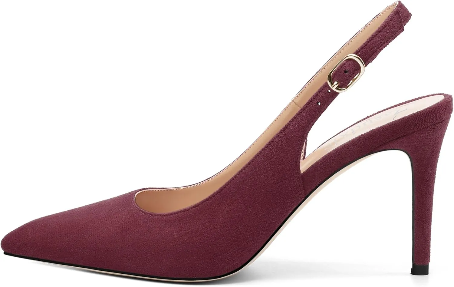 Women's Slingback Suede Pointed Toe Wedding Dress Buckle Comfort Stiletto High Heels Pumps Shoes 3.35 Inch