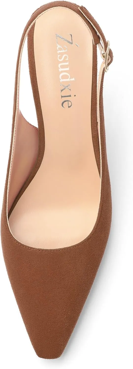 Women's Slingback Suede Pointed Toe Wedding Dress Buckle Comfort Stiletto High Heels Pumps Shoes 3.35 Inch