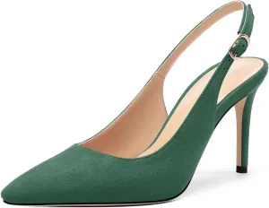 Women's Slingback Suede Pointed Toe Wedding Dress Buckle Comfort Stiletto High Heels Pumps Shoes 3.35 Inch