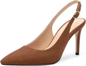 Women's Slingback Suede Pointed Toe Wedding Dress Buckle Comfort Stiletto High Heels Pumps Shoes 3.35 Inch