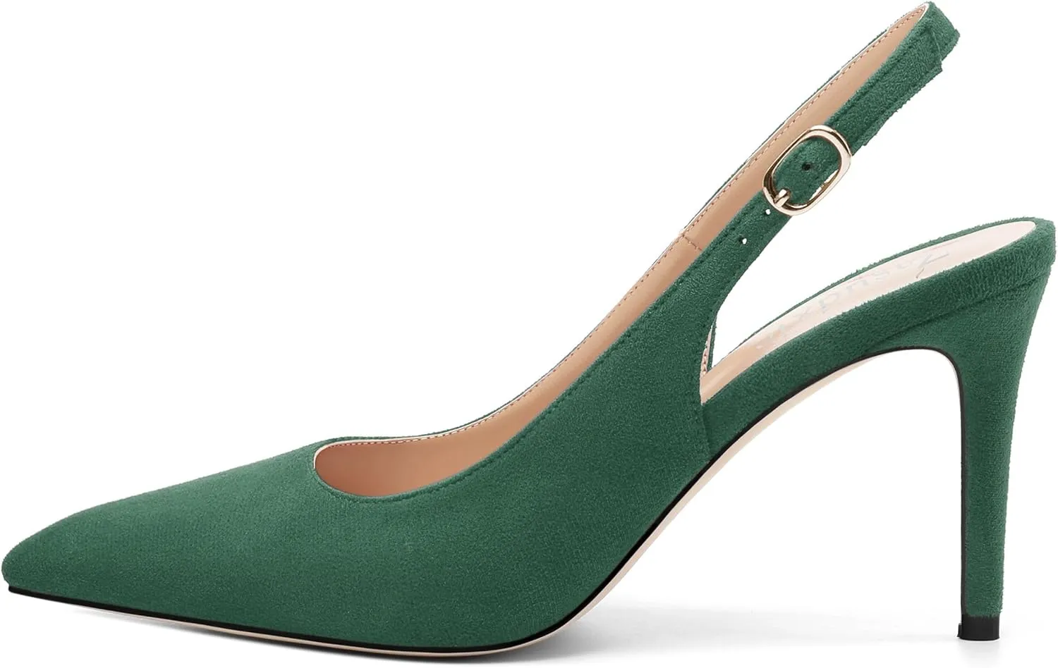 Women's Slingback Suede Pointed Toe Wedding Dress Buckle Comfort Stiletto High Heels Pumps Shoes 3.35 Inch