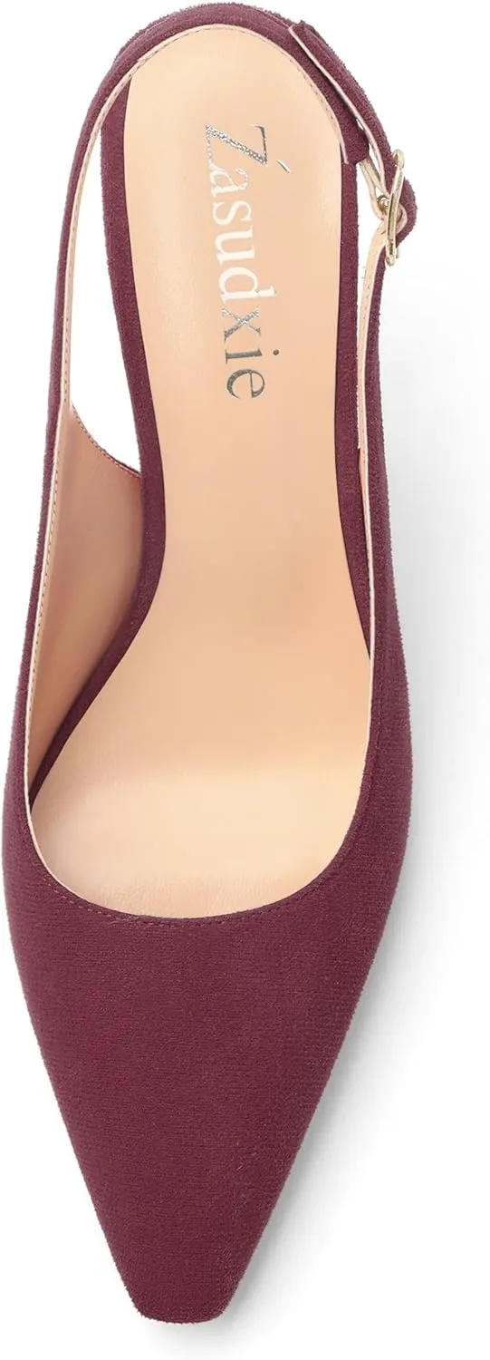 Women's Slingback Suede Pointed Toe Wedding Dress Buckle Comfort Stiletto High Heels Pumps Shoes 3.35 Inch