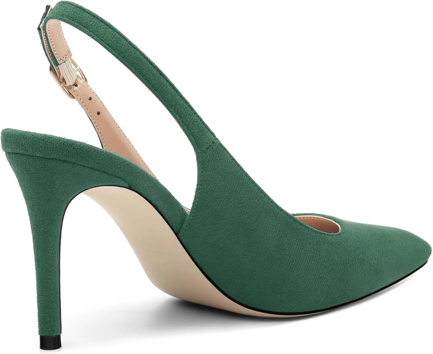 Women's Slingback Suede Pointed Toe Wedding Dress Buckle Comfort Stiletto High Heels Pumps Shoes 3.35 Inch