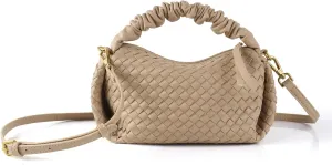 Women's Small Vegan Leather Tote Bag - Compact Woven Shoulder Purse for Daily Use, Retro Handmade Mini Bag
