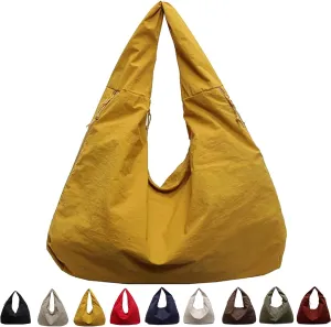 Women's Solid Color Textured Draped Tote Bag, Canvas Large Capacity Fashion Versatile Shoulder Bag for Shopping with Travel