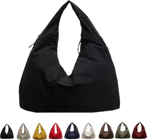 Women's Solid Color Textured Draped Tote Bag, Canvas Large Capacity Fashion Versatile Shoulder Bag for Shopping with Travel