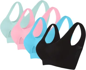Women's Sport Bras 4PC with Breathable Stretchy Straps Mesh Panel Comfortable Supportive Workout Fitness Bralette