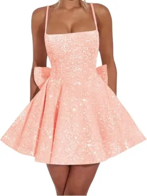 Women's Tulle Sequin Prom Dress A Line Short Cocktail Dress Mini Homecoming Dresses