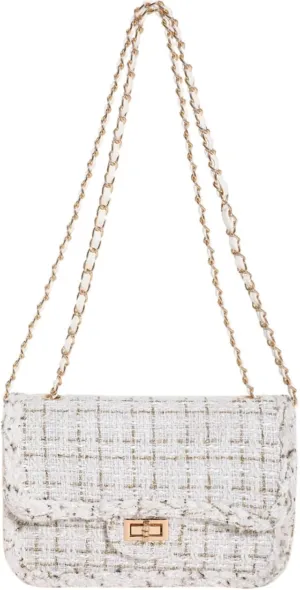 Women's Tweed Purses and Handbag PU Leather Woolen Chain Satchel Shoulder Bags Totes Crossbody Underarm Bag Clutch