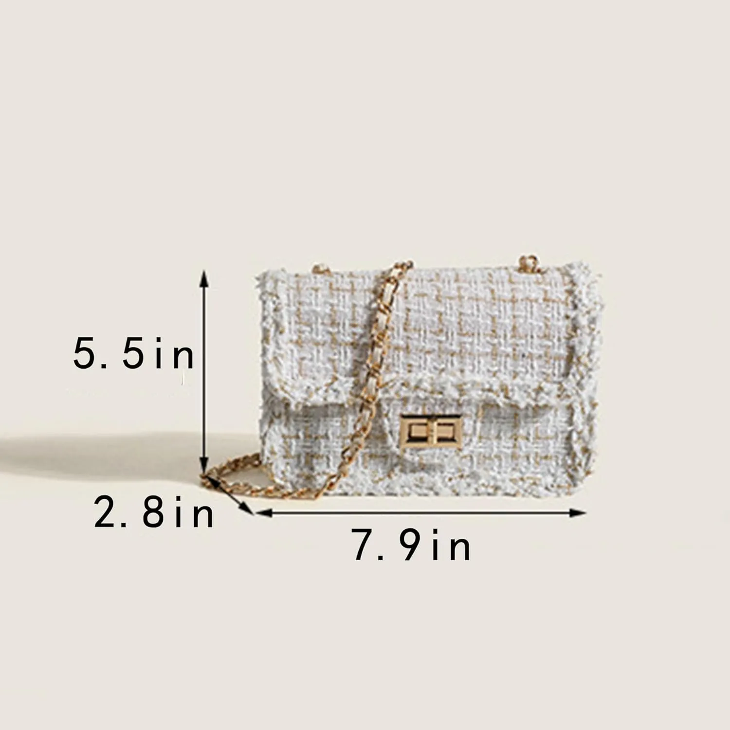 Women's Tweed Purses and Handbag PU Leather Woolen Chain Satchel Shoulder Bags Totes Crossbody Underarm Bag Clutch