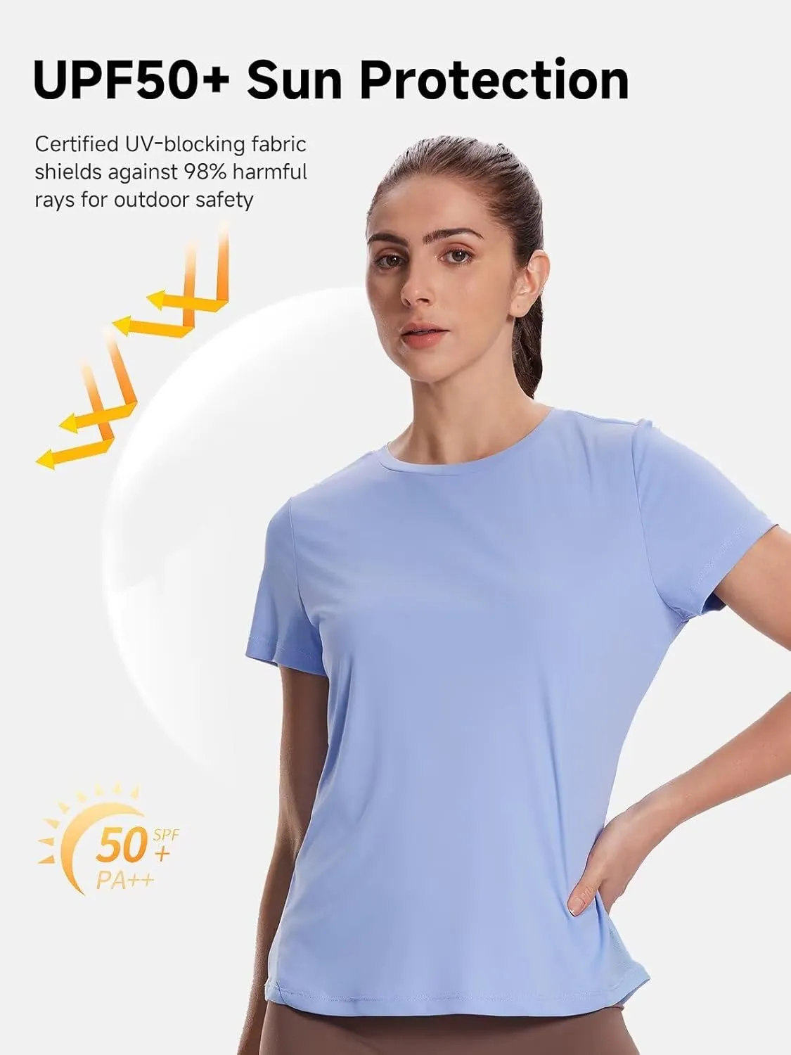 Women's UPF50  Mesh Workout Top - Soft Breathable Crew Neck Short Sleeve for Yoga Gym & Casual Summer Athletic