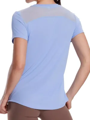 Women's UPF50  Mesh Workout Top - Soft Breathable Crew Neck Short Sleeve for Yoga Gym & Casual Summer Athletic