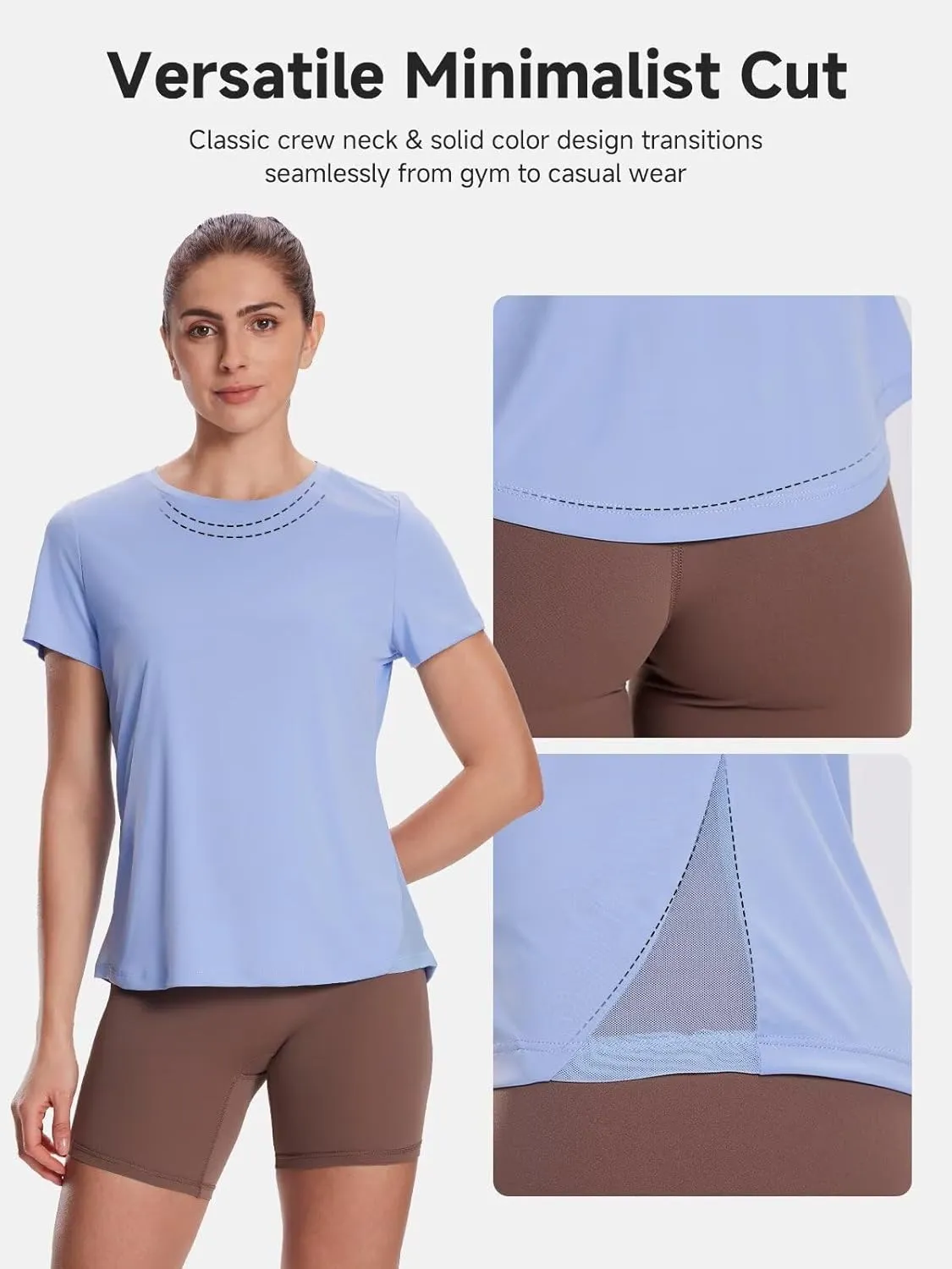 Women's UPF50  Mesh Workout Top - Soft Breathable Crew Neck Short Sleeve for Yoga Gym & Casual Summer Athletic