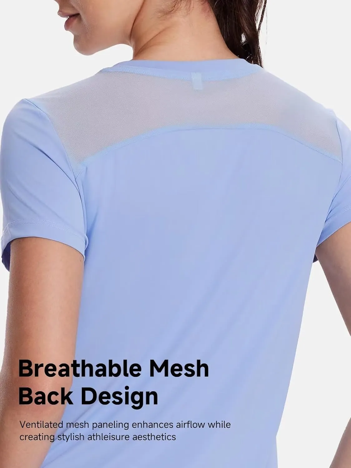 Women's UPF50  Mesh Workout Top - Soft Breathable Crew Neck Short Sleeve for Yoga Gym & Casual Summer Athletic