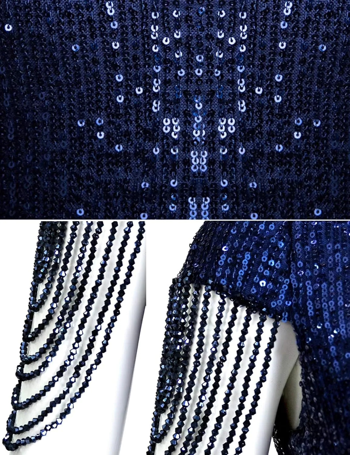 Women's V Neck Sequin Formal Evening Dress Tassel Bead Sleeve Mermaid Long Gown 1920S Party Maxi Military Dress