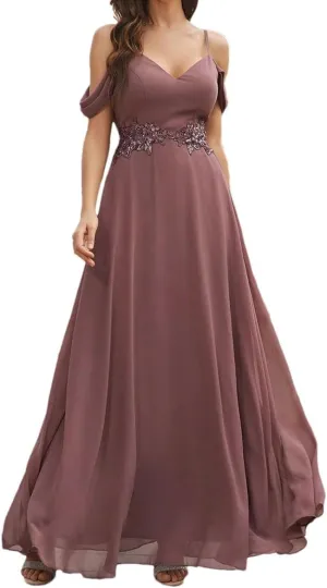 Women's V Neck Spaghetti Strap Backless Dress Ropped Shoulders Sleeveless Chiffon Bridesmaid Dresses
