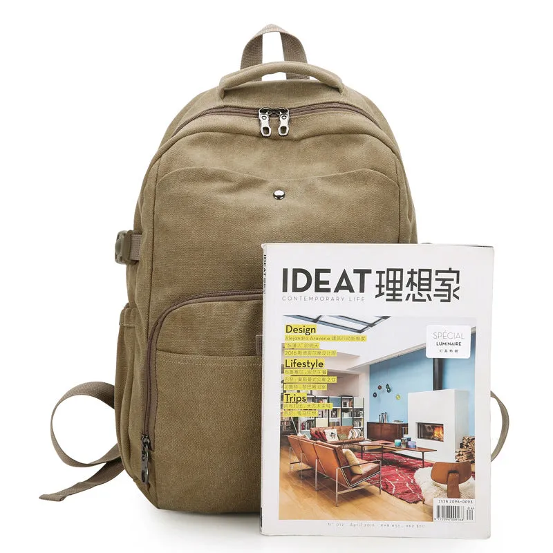 Women's Vintage Canvas Washed Male Simple Trendy Large Backpacks