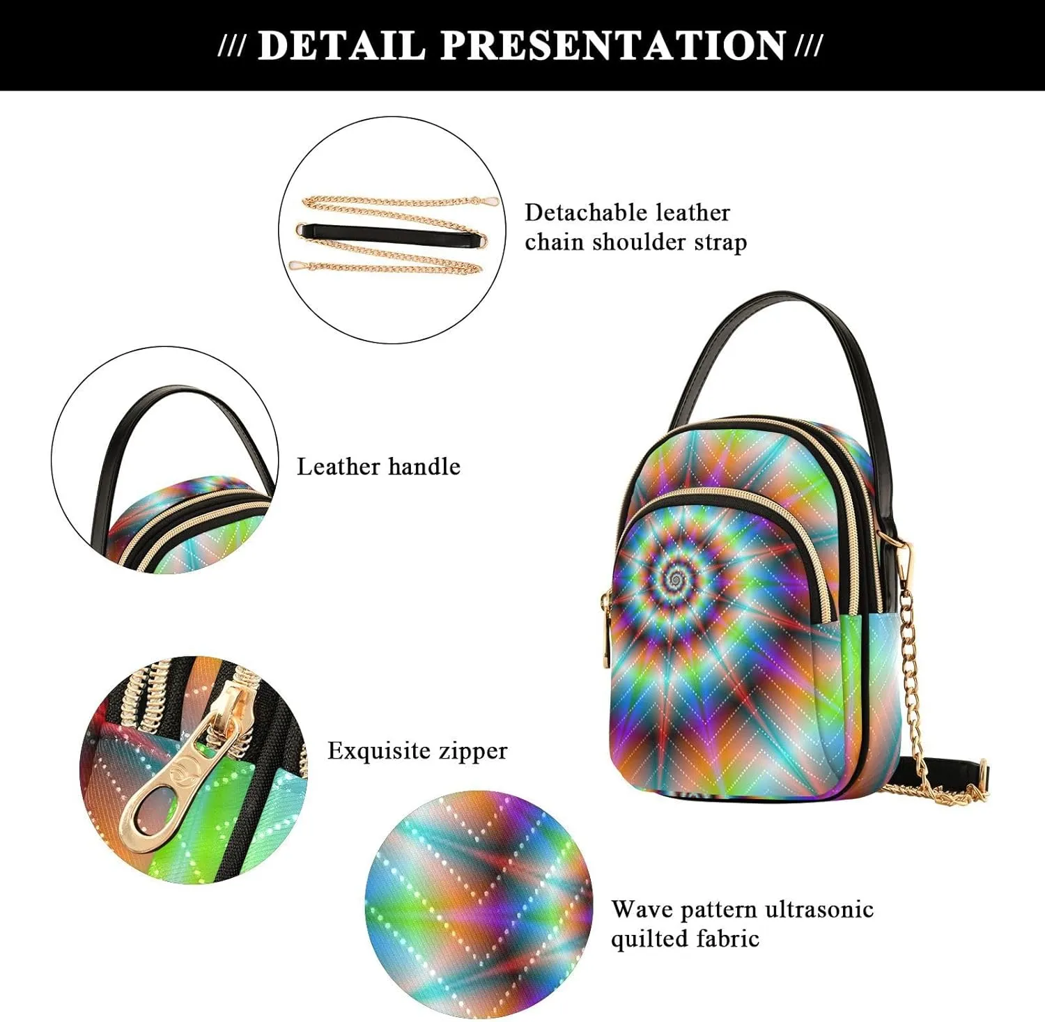 Women's Wave Cross Body Chest Bag, 52 inch Gold Chain Shoulder Handbag Purse
