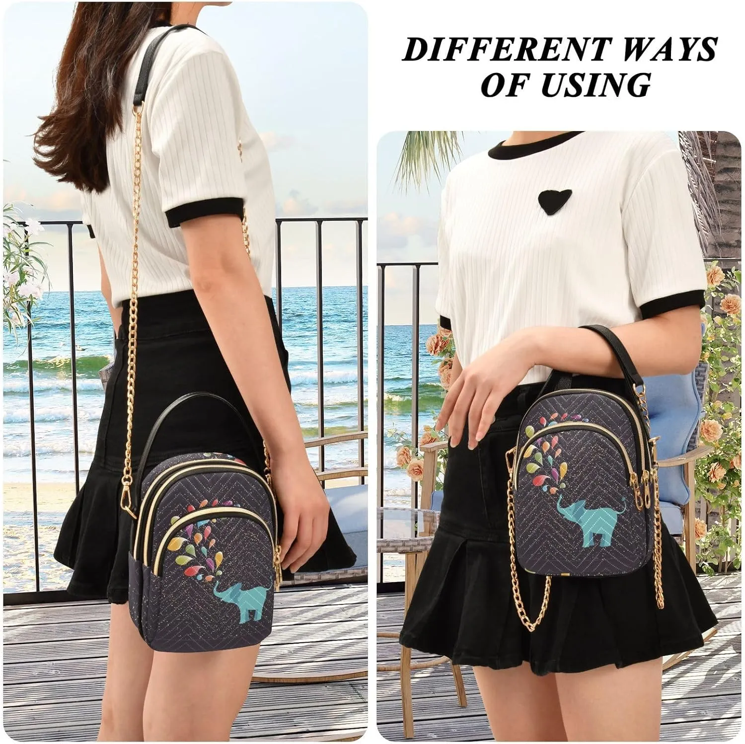 Women's Wave Cross Body Chest Bag, 52 inch Gold Chain Shoulder Handbag Purse