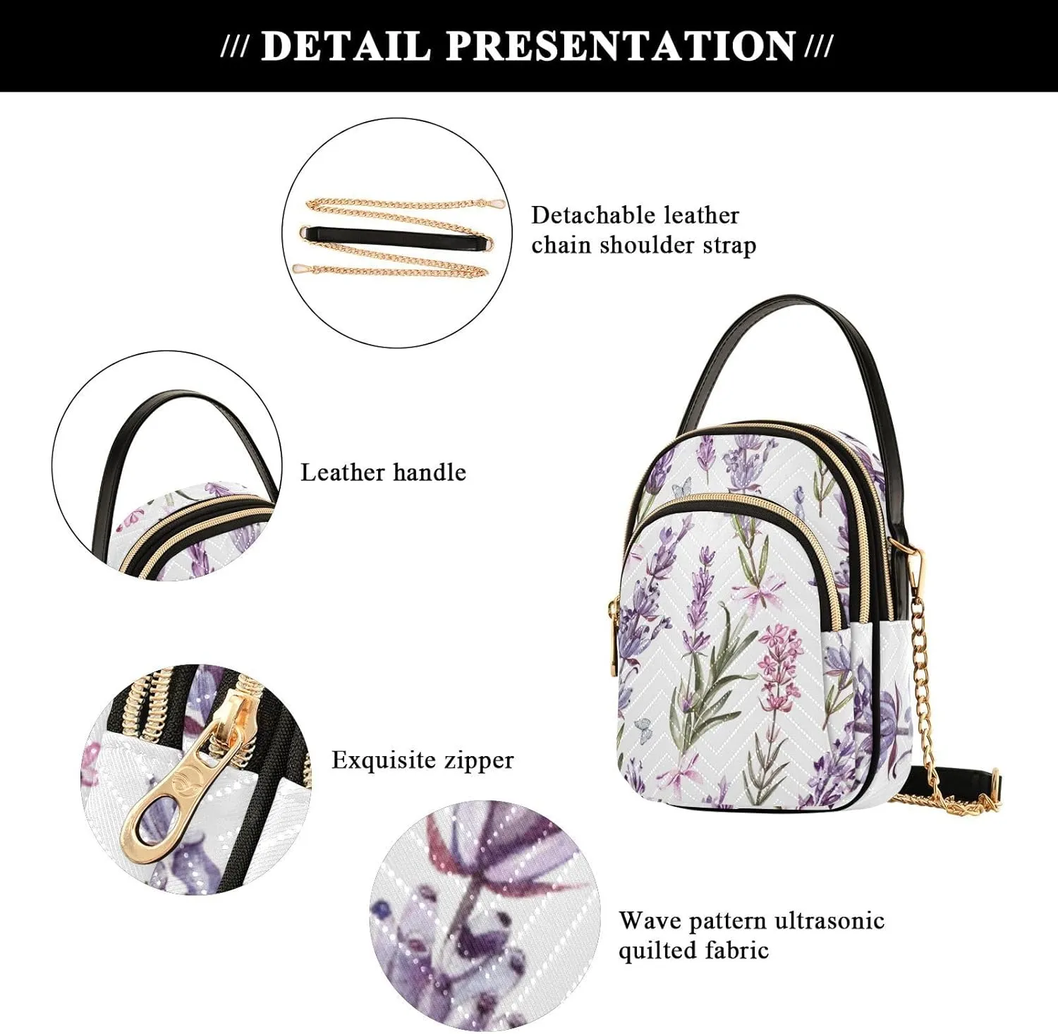 Women's Wave Cross Body Chest Bag, 52 inch Gold Chain Shoulder Handbag Purse
