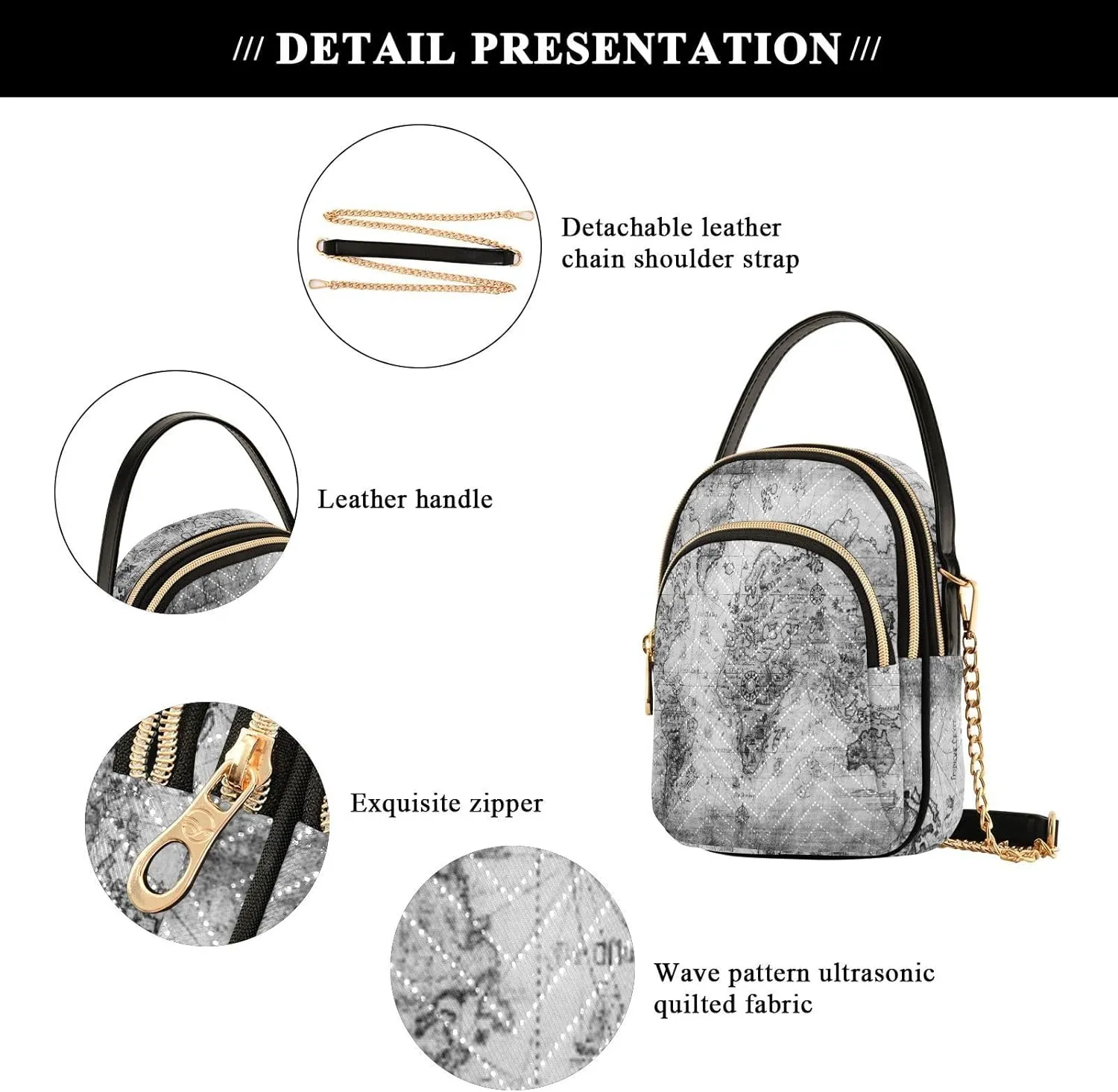 Women's Wave Cross Body Chest Bag, 52 inch Gold Chain Shoulder Handbag Purse