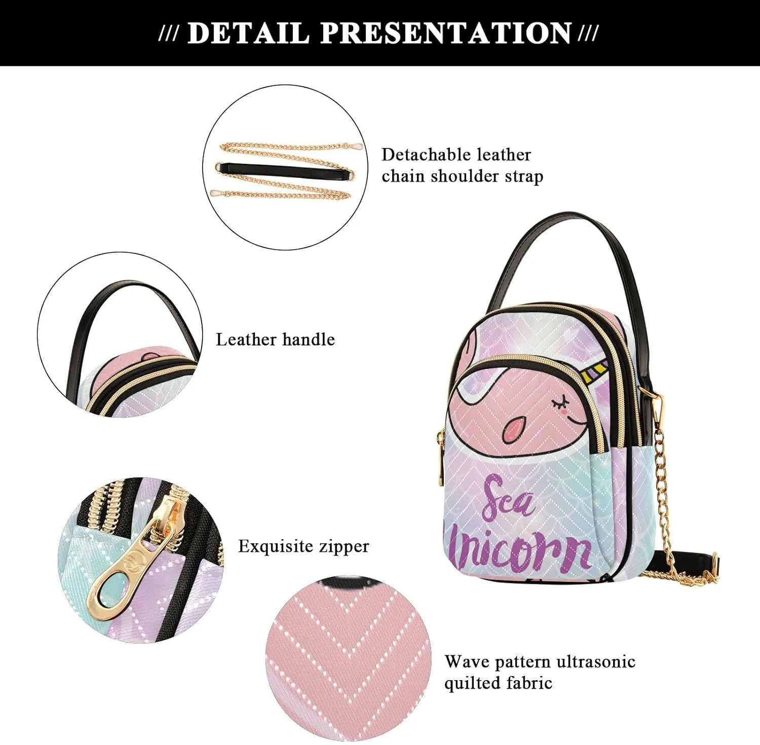 Women's Wave Cross Body Chest Bag, 52 inch Gold Chain Shoulder Handbag Purse