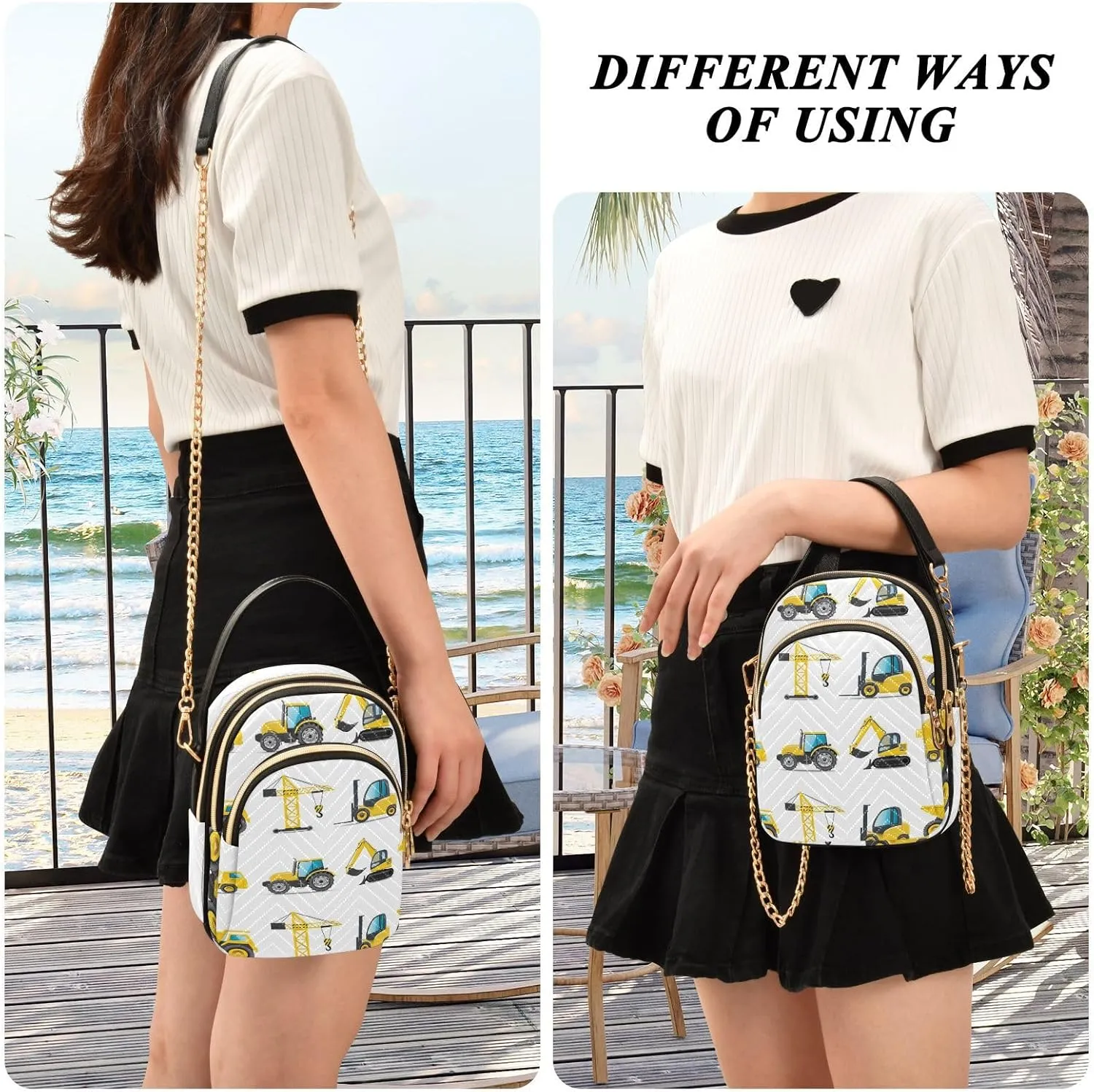 Women's Wave Cross Body Chest Bag, 52 inch Gold Chain Shoulder Handbag Purse