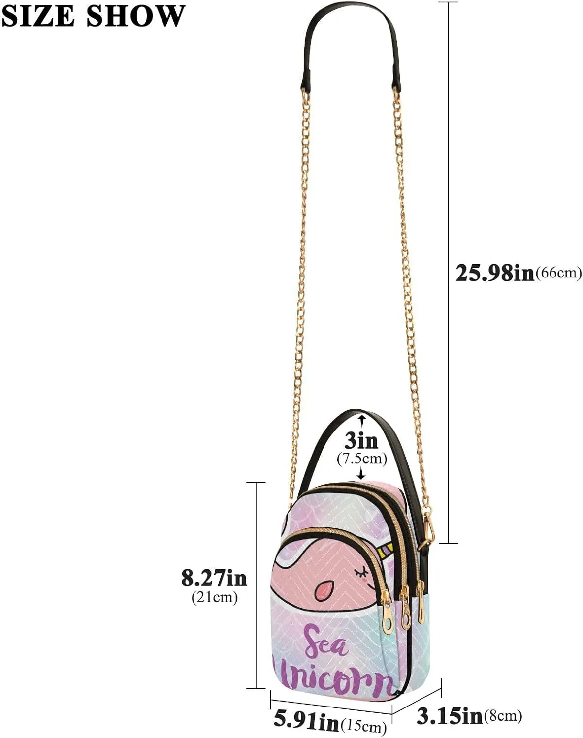 Women's Wave Cross Body Chest Bag, 52 inch Gold Chain Shoulder Handbag Purse