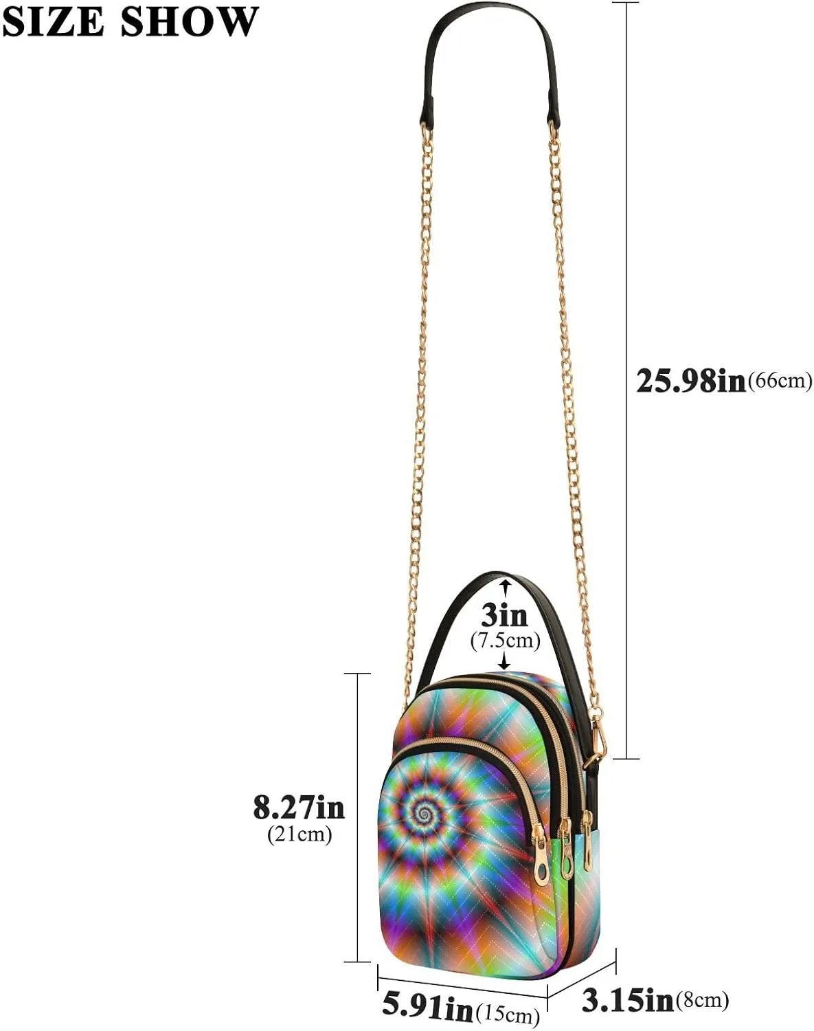 Women's Wave Cross Body Chest Bag, 52 inch Gold Chain Shoulder Handbag Purse