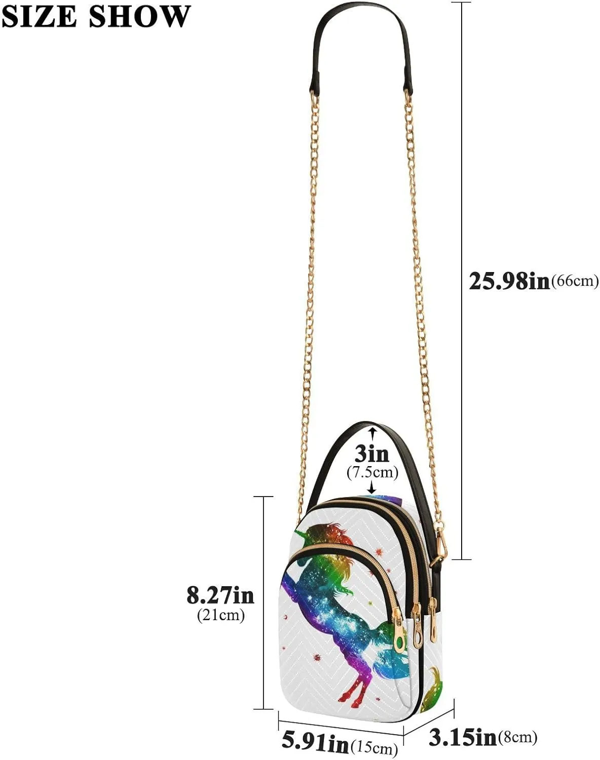 Women's Wave Cross Body Chest Bag, 52 inch Gold Chain Shoulder Handbag Purse