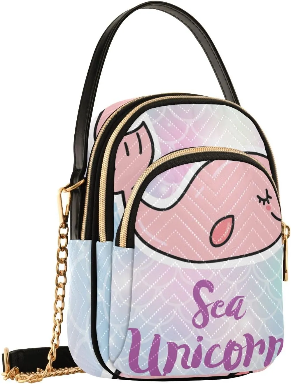 Women's Wave Cross Body Chest Bag, 52 inch Gold Chain Shoulder Handbag Purse