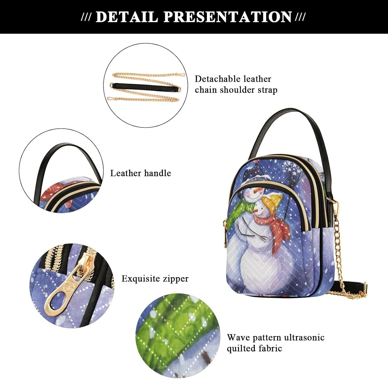 Women's Wave Cross Body Chest Bag, 52 inch Gold Chain Shoulder Handbag Purse