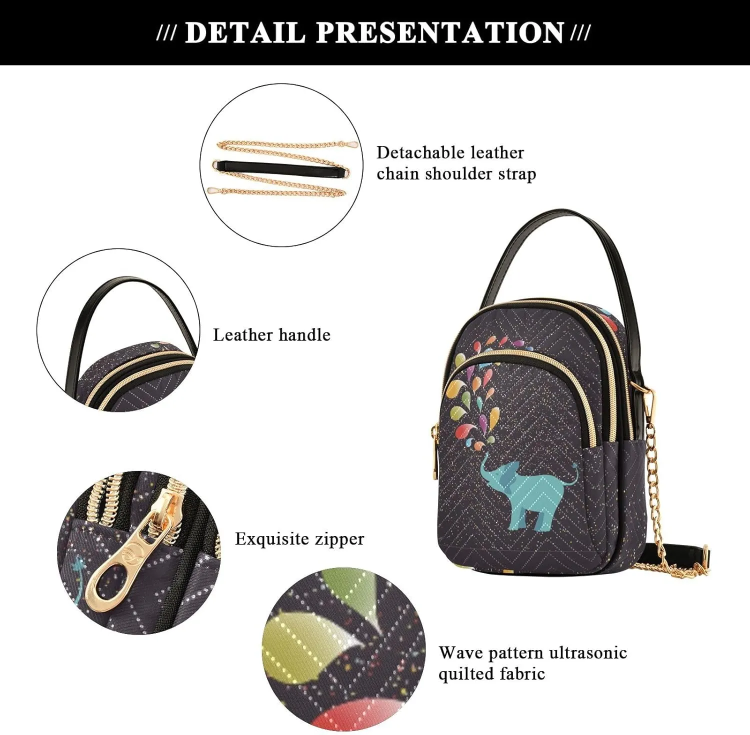 Women's Wave Cross Body Chest Bag, 52 inch Gold Chain Shoulder Handbag Purse