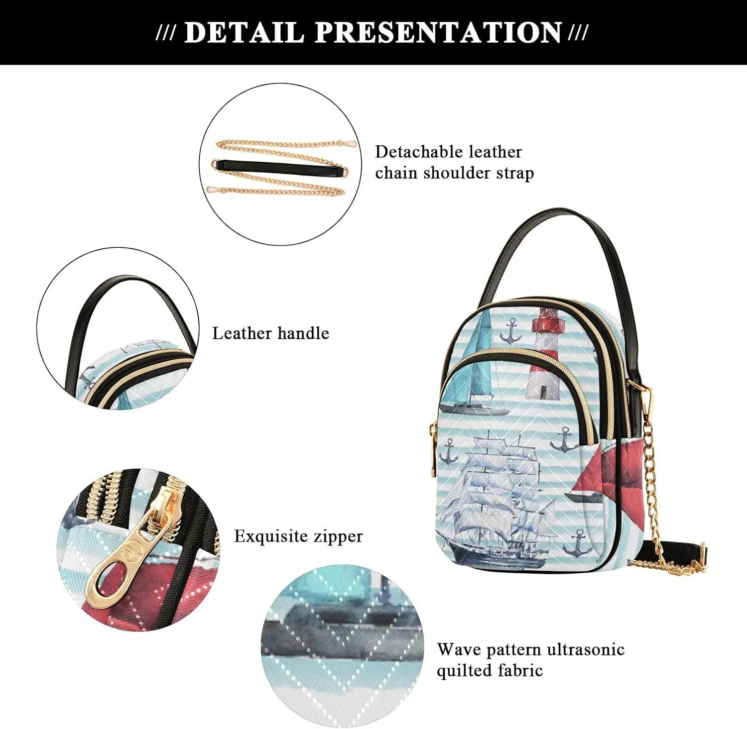 Women's Wave Cross Body Chest Bag, 52 inch Gold Chain Shoulder Handbag Purse