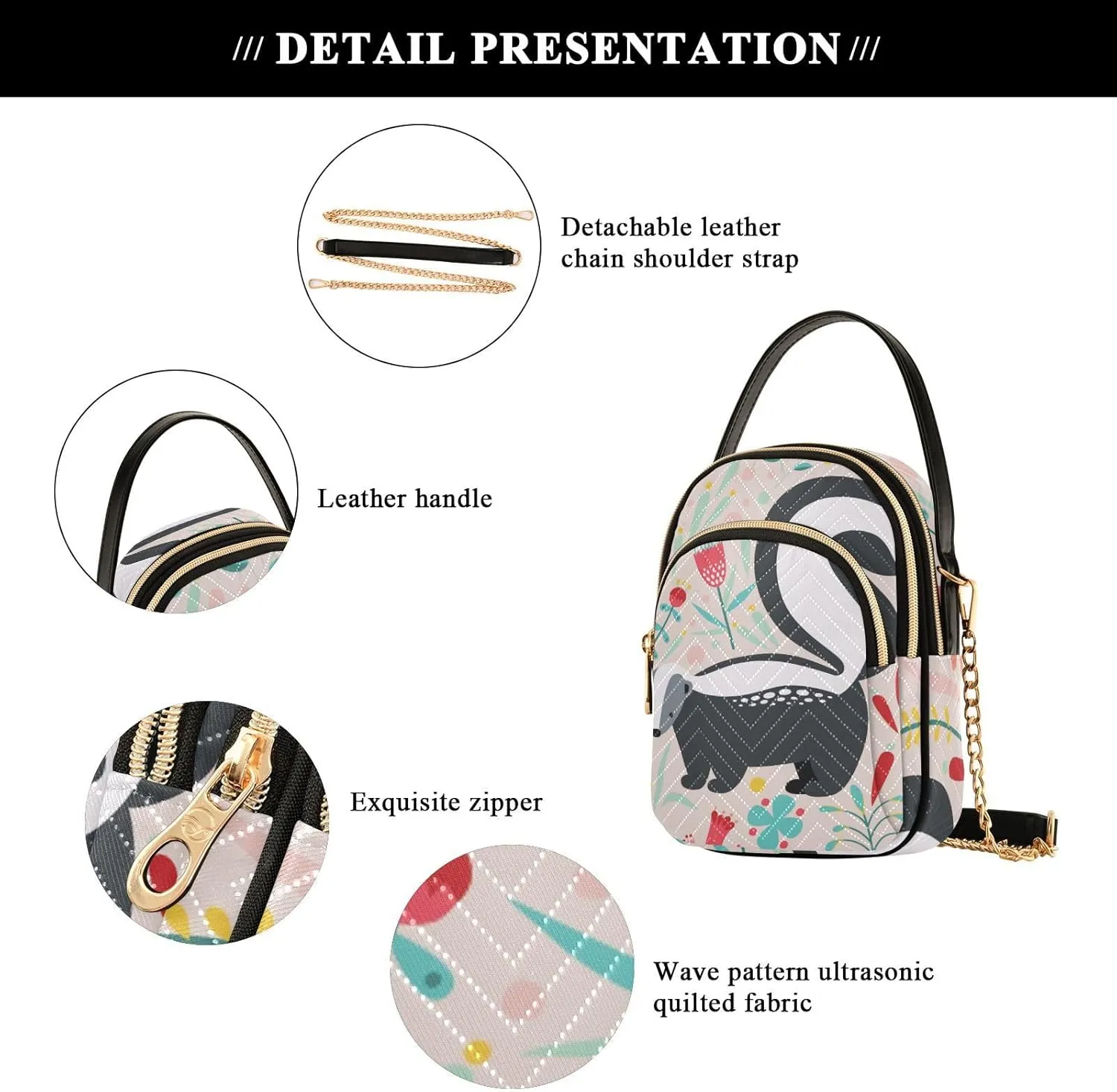 Women's Wave Cross Body Chest Bag, 52 inch Gold Chain Shoulder Handbag Purse