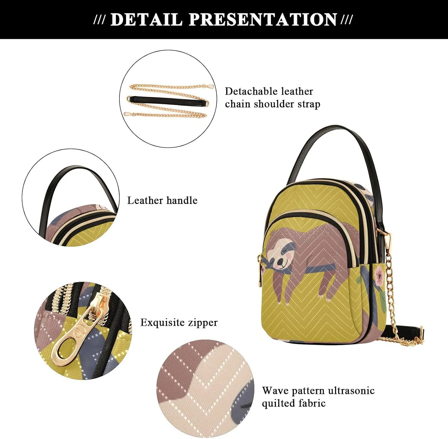 Women's Wave Cross Body Chest Bag, 52 inch Gold Chain Shoulder Handbag Purse