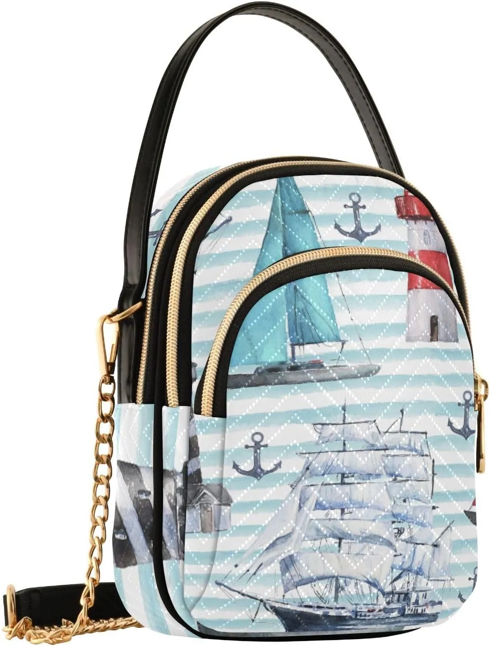 Women's Wave Cross Body Chest Bag, 52 inch Gold Chain Shoulder Handbag Purse
